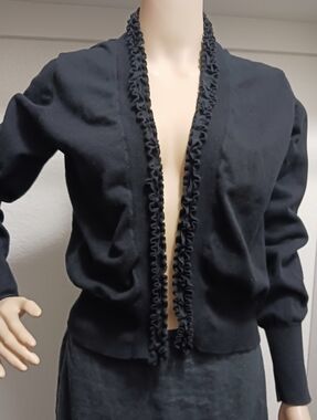 Black Ruffle-Trim Open Cardigan Size Medium